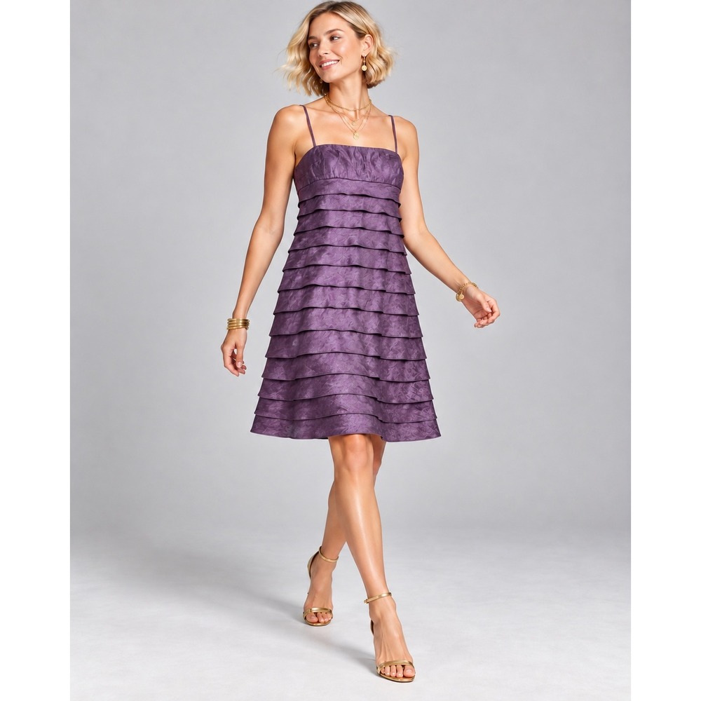 Jessica Howard Plum Purple Tiered Ruffle Cocktail Party Dress Rayon Size 16